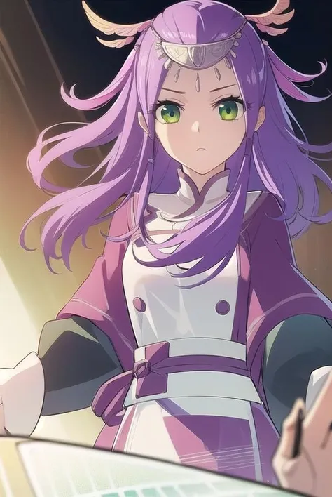xiaoyixian, <lora:battlethroughtheheavensxiaoyixian-lora-nochekaiser:1>,
xiao yi xian, long hair, (green eyes:1.5), purple hair,
BREAK long sleeves, dress, 
BREAK looking at viewer,
BREAK outdoors,
BREAK <lyco:GoodHands-beta2:1>, (masterpiece:1.2), best quality, high resolution, unity 8k wallpaper, (illustration:0.8), (beautiful detailed eyes:1.6), extremely detailed face, perfect lighting, extremely detailed CG, (perfect hands, perfect anatomy),