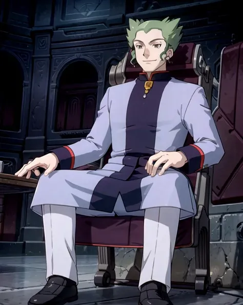 extremely detailed CG unreal engine 8k, best quality, (detailed fingers, detailed hands, detailed face), all intricate,
LawrenceIII, 1boy, solo, sitting on chair, full body, coat, pants, shoes, room, evil smile, 
 <lora:LawrenceIII:0.8>