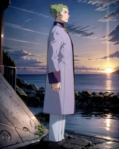 extremely detailed CG unreal engine 8k, best quality, (detailed fingers, detailed hands, detailed face), all intricate,
LawrenceIII, 1boy, solo, standing, full body, coat, pants, shoes, outdoors, (sunset, from side, looking at sunset, looking away, seaside), serious <lora:LawrenceIII:0.8>