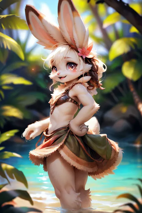 ASCII<lora:add_detail:0.7>, <lora:Furtastic_Detailer:0.7>,
 ultra realistic, [wildlife:nature] photography, masterpiece,
(three quarter back) view, backside, over the shoulder, high angle,
solo,
cute (female (anthro white ([bunny:rabbit]))), detailed and extremely fluffy body fur, (sleek body:0.5)
detailed mouth, (thick thighs:0.3), glossy fur, Rainbow eyes, detailed eyes, rendered eyes, cute-fine-face, small breasts, flat chest, furry chest,
Curly Bob, hair ornament,
curly [yellow:golden] hair, white fur,
Gentle S-Curve, Creating a subtle S-curve with the body, emphasizing natural curves, looking over the shoulder,
uploaded on e621, by Barbara Takenaga, (by darkgem_0.5), by Affandi, by Beatrice Ethel Lithiby, by Catcouch,
grinning, closed mouth, showing teeth,,
<lora:FurryCoreV2New-07:0.4>, furrycore,
<lora:nanachi:0.1>, nanachi,
<lora:Scorbunny-08:0.1>, scorbunny
<lora:S1-Ori-ArtStyle_DreamLike-000008:0.4>,
[Amazonian Warrior Outfit, form-fitting leather bodice, feathered skirt, knee-high leather boots, tribal face paint:Cut-out one-piece swimsuit with a sarong skirt], midriff,
at the beach, horizon, Nihi Sumba in Indonesia, untouched natural setting, volumetric light, sunshine,
Intricate sandcastles adorned with shells and seaweed, Brightly colored beach towels spread out for sunbathing and relaxation, cute bird stealing food, colorful sea-shells in the sand,
detailed, realistic, 8k uhd, high quality, high quality photography, 3 point lighting, flash with softbox, 4k, Canon EOS R3, hdr, smooth, sharp focus, high resolution, award winning photo, 80mm, f2.8, bokeh,
cinematic composition, cinematic lighting, highly detailed, masterpiece, best quality, realistic, (intricate:0.9), (high detail:1.4), film photography, sharp focus,