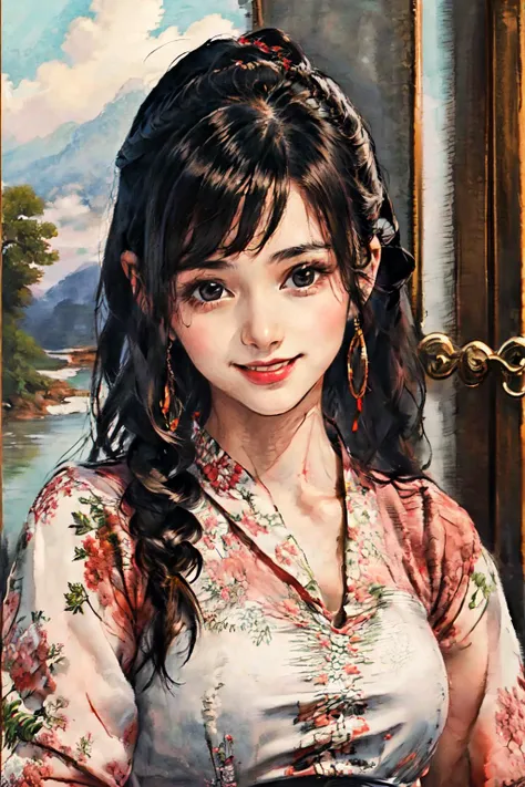 <lora:ChineseStyleAncientlandscape_v1_150:1>
(best quality, masterpiece, RAW photo,ultra-detailed:1.2), <lyco:GoodHands-beta2:1.0>,1girl,solo,looking at viewer,smile