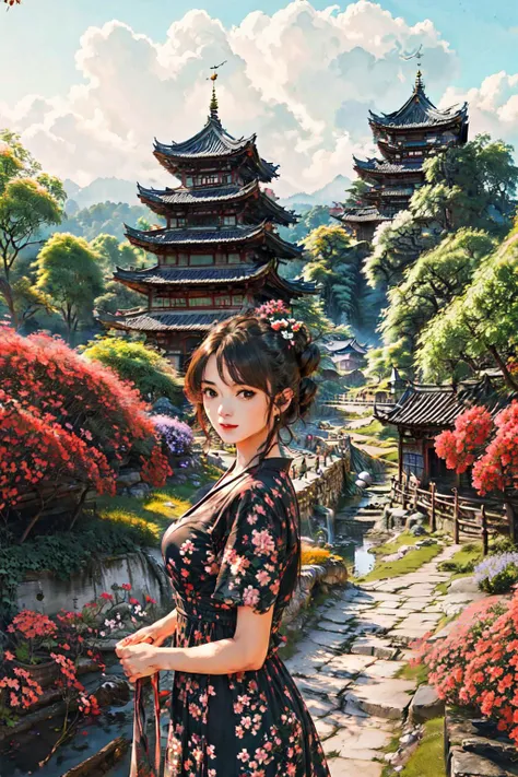 <lora:ChineseStyleAncientlandscape_v1_150:0.9> flowers, castle,
(best quality, masterpiece, RAW photo,ultra-detailed:1.2), <lyco:GoodHands-beta2:1.0>,1girl,solo,looking at viewer,