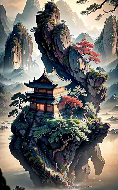 (best quality,ultra-detailed,realistic,RAW photo,8k uhd,ultra high res,photorealistic style,cinematic scenes, masterpiece,dramatic lighting,extremely detailed CG unity wallpaper) ,empty scene,huangshan,pine trees and a pavilion at sunrise,<lora:CSAL_Jiangnan_v13_150:0.5> <lora:linesk_style:0.5>east_asian_architecture