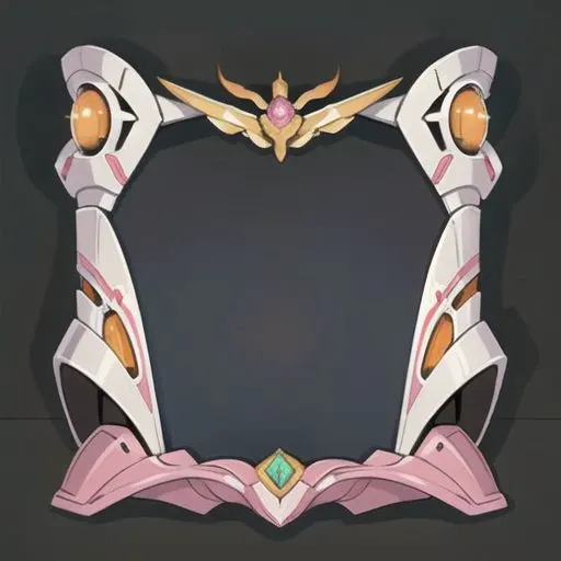 clean dark background, 头像框 , (symmetry),(top center decoration),(mecha theme), honor, inlaid gemstones, future, embellished with gold, mechanical-like graphic textures, orange and white, embellished with pink,, masterpiece, best quality,