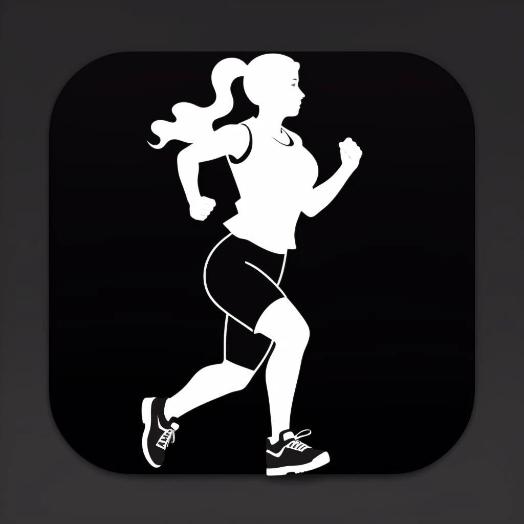 Silhouette Art。PAPERCUT。Solid black。No background。Woman running alone。Holding your phone in your hand。White earphones in ears。A wire is connected to the smartphone in your hand。He is wearing large shorts with a white equalizer pattern on them.。Small breasts。Right facing。Model body type。White patterned running shoes。