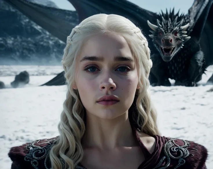 from Game of Thrones <lora:game_of_thrones_offset:1>, (masterpiece), (extremely intricate:1.3), (realistic), portrait of a girl, the most beautiful in the world, Daenerys Targaryen, blonde hair, long hair, blue eyes, behind her is a dragon, monster, teeth, snow, (detailed face, detailed eyes, clear skin, clear eyes), photorealistic, award winning, professional photograph of a stunning woman detailed, sharp focus, dramatic, award winning, cinematic lighting, octane render, unreal engine, volumetrics dtx
