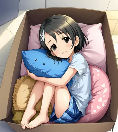 in box; Sasaki Chie, hair ornament, barefoot, carton, heart,
fancy, illustration, ink, fetal position,
short hair, black hair, black eyes, smile, pillow, expressionless
<lyco:in_container-step-30000:1> <lyco:u149-v3.1:0.9>