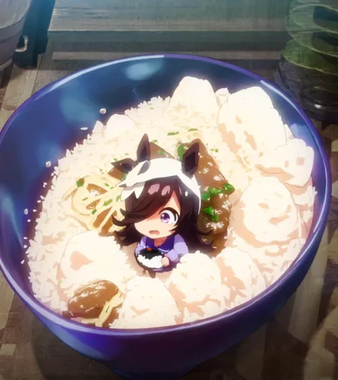 white rice; in bowl; in food;  RiceShower in container, bowl, solo, minigirl, mini person, table in wood
<lyco:in_container-step-30000:1>   <lyco:umamusume_extract_convP02_linearP06:1>