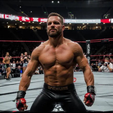 (hyperrealism:1.2), BREAK <lora:more_details:0.4>, <lora:bettermalebody_bf16_batch1_v1.0:1>, cinematic film still of fighting stance inside a professional wrestling arena, cowboy shot, bettermalebody, (fair skin:1.1) , (slim face:1.1), BREAK (8K UHD:1.2), (photorealistic:1.2)