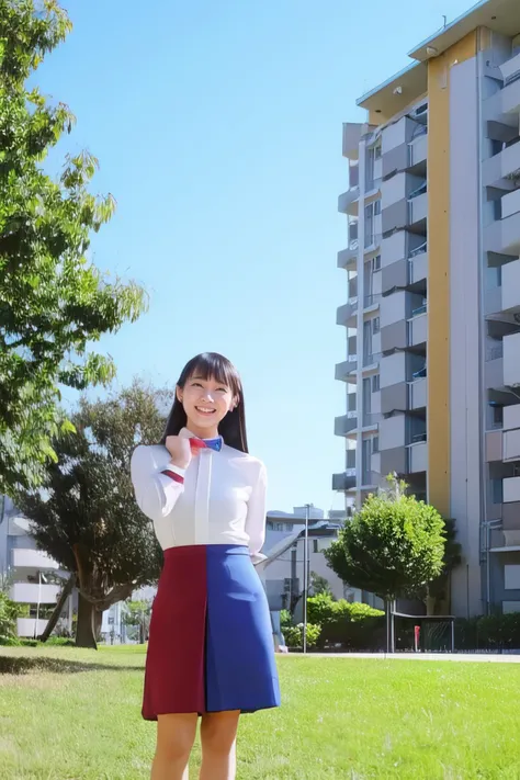 masterpiece,beautiful,extremely detailed,(ultra high res),(8k UHD best quality), (realistic, photo-realistic:1.37), depth_of,field, blurry_background, photo_inset,Dramatic lighting,reference_inset,photo_background,photorealistic,looking_at_viewer,(1girl,solo:1.50),detailed skin,shiny skin,(((apartment complex))),(((upper body))),de_r<lora:de_r:1>