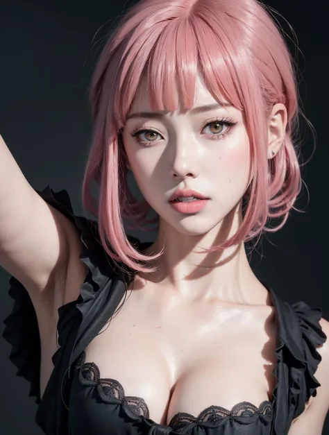 absurdres, star eye, blush, (short hair), (realistic:1.5), (masterpiece, Extremely detailed CG unity 8k wallpaper, best quality, highres:1.2), (ultra_detailed, UHD:1.2), (pixiv:1.3), perfect illumination, distinct, (1girl:1.4), (bishoujo:1.2), looking at viewer, unreal engine, sidelighting, perfect face, detailed face, bangs, perfect body, beautiful eyes, pretty face, (bright skin:1.4), idol, ulzzang-6500-v1.1, (ruins:1.2), dark place, night, dark aura, close-up, selfie, <lora:makimaChainsawMan_v10:0.4>