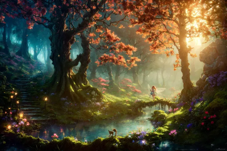 <lora:FantasyLandscape:1>, FanLan, forest, sky, small river, cute fairy , day, soft light, flowers, tress ,
(masterpiece:1.2), (best quality,:1.2), 8k, HDR, ultra detailed, ((photorealistic)), professional light, cinematic lighting, fashion photography, ambient lighting, fantasy,