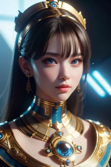 (high quality), (masterpiece), (detailed), 8K, Hyper-realistic portrayal of a futuristic (1girl1.2), Japanese character. Meticulous details bring the character to life in this visually stunning composition, showcasing the seamless blend of tradition and innovation. Trending on Artstation.