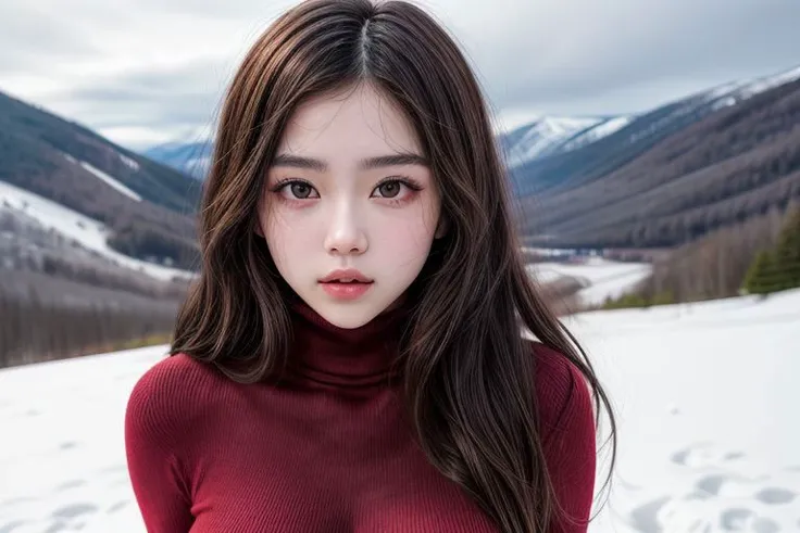 ExtremelyDetailed Kawaii girl Face (Close-up KissableTongue (Kissing to Camera)) glossy lips with beautiful details, Detailed Hair Flow, extremely delicate and beautiful (TopQuality Masterpiece of 8K Ultra-detailed(ProfessionalPhoto:1.37)), {Amazing|finely detail|official art|incredibly absurdres} (close-up:1.22), fish eye lens (wide lens) macro lens, Detailed reflective Eyes with (sparkling highlights:1.28) Detailed(Voluminous LongEyelashes:0.88), {from Above|Visible Uvula|String of saliva drip}, (Off shoulder:1.22), (snow on tongue:1.28) snow particles