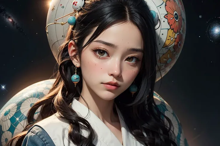 best quality, masterpiece, ultra high res, (photorealistic:1.4),(1girl,solo,long hair),(perfect body, beautiful eyes, pretty face:0.85),
(astrobiology, planetary, astral), virtual reality, extraterrestrial beings, biomimicry, environmental portrait, dramatic angle, the harmony of symmetry and randomness, postmodern, essence of solarpunk, vibrant hues, imaginative art, influenced by Roger Dean, Hayao Miyazaki, Yoko Honda, Hokusai, Takashi Murakami, Jean Giraud, Eiichiro Oda, Kazuyo Sejima, Santiago Calatrava, Norman Foster, the delicate balance of innovation and tradition,
 <lora:epiNoiseoffset_v2:1> <lora:oc_v10:0.3>