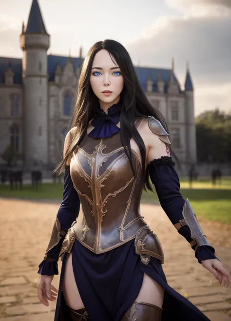 <lora:shanoa-nvwls-v1-final:0.8> shanoa, tattoo, armor, blue dress, detached sleeves, thigh boots, (masterpiece, best quality:1.4), (modern days), (cowboy shot), 1girl, solo, pov, sfw, stunning girlfriend, (standing:1.1), dynamic pose, heart shaped face, elegant face, beautiful face, highly detailed face, highly detailed skin, skin pores, subsurface scattering, realistic pupils, medium breast, looking at viewer, full lips, detailed background, depth of field, atmospheric perspective, dramatic lighting, sharp focus, absurdres, realistic proportions, good anatomy, (realistic, hyperrealistic:1.4), 16k hdr, castle background, blue dress, detached sleeves, upper body, neutral expression, gothic architecture, castle, night,
