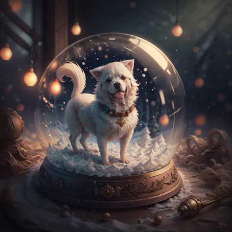 shuijingqiu,a snow globe with a dog inside of it,
Best quality,masterpiece,ultra high res,<lora:20231215-1702638569847-0020:0.7>, ambient light, sharp focus, excellent composition, cinematic atmosphere, dynamic dramatic breathtaking, detailed, intricate, elegant, rich deep color