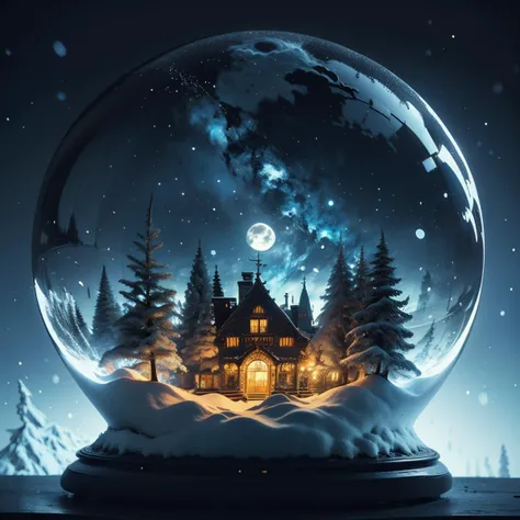 Best quality,masterpiece,ultra high res,<lora:shendan:0.7>,
no humans,sky,english text,snow,night,star (sky),night sky,scenery,moon,signature,tree,starry sky,snowing,window,