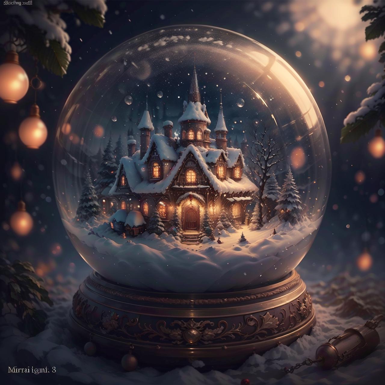 A close up of a snow globe with a house inside - SeaArt AI