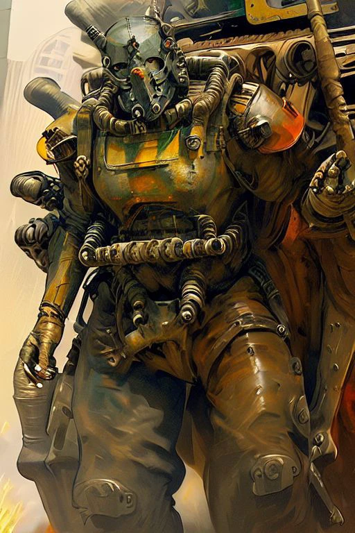 analog style, hdr, white power armor, battle damage, chipped, rust stains. holding madmax style sledgehammer. looking at viewer, walking, outside, ruins, washington dc, sunny, foggy, dull colors, sci-fi,
<lora:t60:.8> extremely detailed, wonderous ambiance, absurdres, elden ring style,
