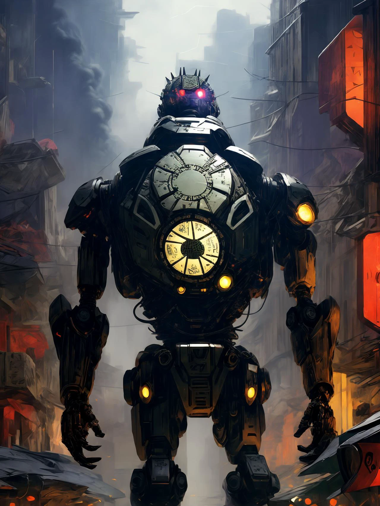 cybernetic robot (SFW:1.331), solo, hightech_robotics Pinhead (Hellraiser) with light in his eyes and dark smoke around his body, (pale white head:1.3), (neon crisscrossing fine lines on face:1.2), (many neon pins pricked the entire head), BREAK
wearing hellraiser puzzle box necklace, stands still in a back alley, looking out to the wasteland main street with dirty neon sign, he is hoping to find the next victim,
outdoors, wasteland cyberpunk nightcity background, night time,
(unreal engine), ray tracing, dynamic light, godrays, reflections, fisheye view, from below angle, long distance shot,
hyper detailed, high quality, <lora:more_details:0.8> <lora:br_max:0.2> <lora:hellraiserpuzzlebox:1>, android, AI, machine, metal, wires, tech, futuristic, highly detailed