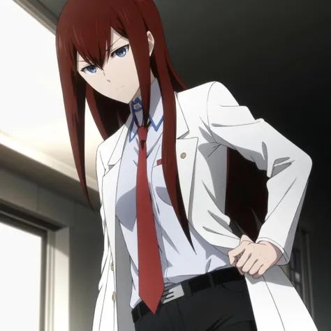 <lora:KurisuMakise001:0.7>,
KurisuMakise,1girl,solo,
labcoat,collared shirt,red necktie,
black shorts,
black pantyhose,
