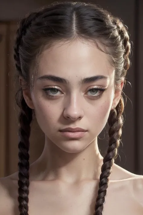 photo of sks woman with braided pigtails, a woman as a movie star, modelshoot style, (extremely detailed CG unity 8k wallpaper), photo of the most beautiful artwork in the world, professional majestic oil painting by Ed Blinkey, Atey Ghailan, Studio Ghibli, by Jeremy Mann, Greg Manchess, Antonio Moro, trending on ArtStation, trending on CGSociety, Intricate, High Detail, Sharp focus, dramatic, photorealistic painting art by midjourney and greg rutkowski <lyco:debaHekmat:1.3>