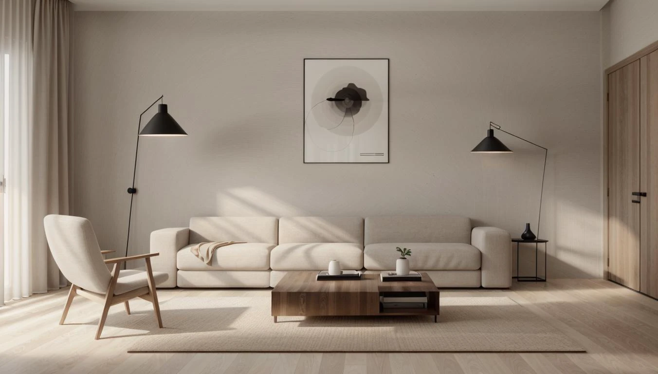 <lora:minimalist_interior:0.4>, minimalist interior, living room, white walls, skin pores, skin indentation, detailed face, best shadows, best lighting, cinematic lighting, best quality, luminous eyes, ambient warm light, warm tones,