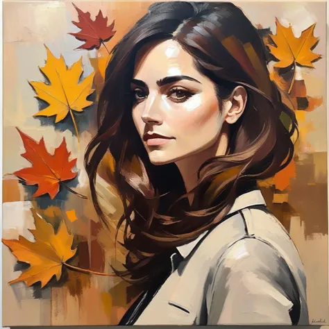 jenxcolemn,   <lora:jencoleman_juggerX_xl_1_wocap_merger_23_145_merger_106_045_055-jenxcolemn:1> (Abstract) sketch of a woman in the fall season, oil on canvas,