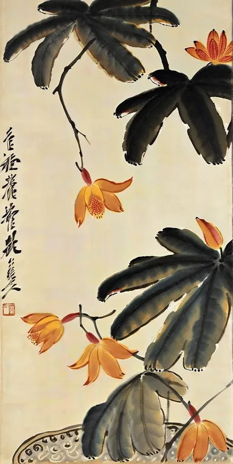 2girls,<lora:baishi_xl_0_-000004:1>,baishi,chinese freehand painting,