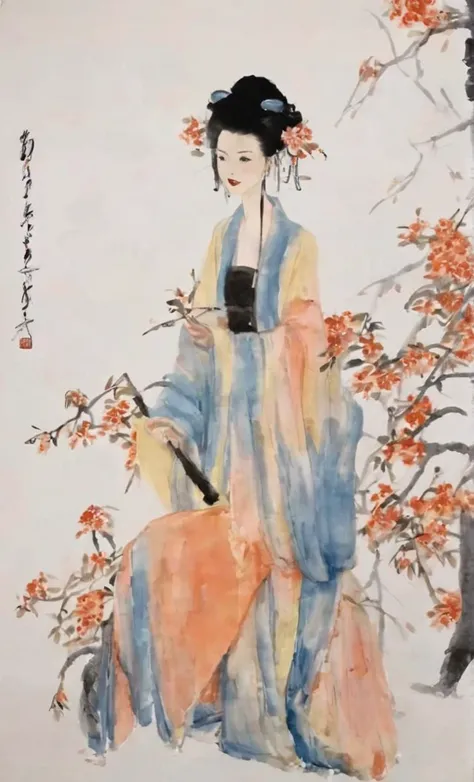 1girl,<lora:baishi_xl_0_-000004:1>,baishi,hanfu,freehand painting,Picture of a Hairpin Blossom Lady,
