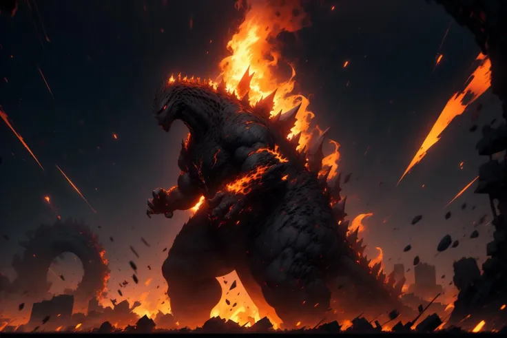 Best_QualityPos, RAW photo, intricate details, best quality, 8k uhd, soft lighting, godzilla, fire, ruins, city, r1ge, glowing, aura, energy, beam, flying debris <lora:r1ge - AnimeRage:1> <lora:Godzilla:0.8>