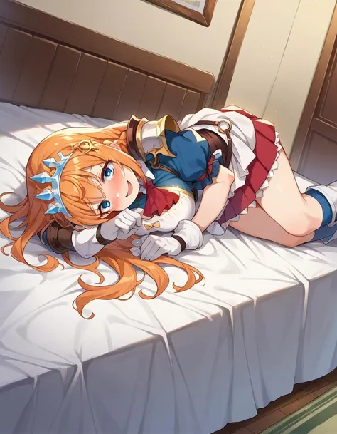 1girl, pecorine \(summer\) \(princess connect!\), princess connect!,bedroom,lying on a bed, bondage,gaged,ballgag,rope,hand behind back,masterpiece,very aesthetic,newest,