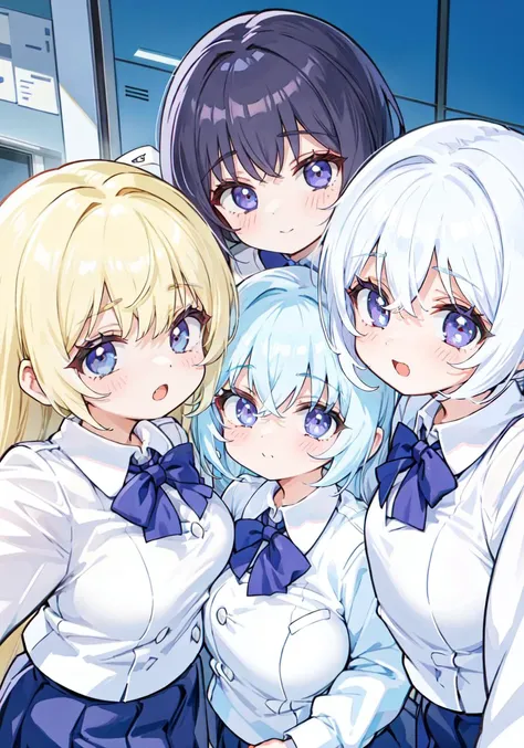 Group selfie, multiple girls, 3girls, school uniform, 
<lora:antiwhite:-0.5>