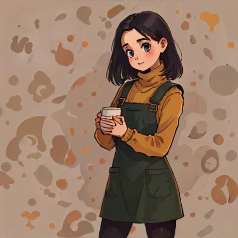 cozy autumn, woman wearing corduroy pinafore dress over fitted turtleneck with dark tights || masterpiece, perfect quality, sharp focus, shallow depth of field, 8k