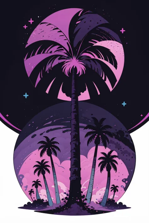 masterpiece, best quality, ultra high res, a palm tree, flat icon, logo, graphic design, circle, beautiful, visually stunning, elegant, incredible details, award-winning painting, high contrast, vector art, line art, splatter, flat color, color merge gradient, tropical, (dark violet theme:1.2), n3on, glowing, neon, airy, purple , detailed, realistic, 8k uhd, high quality