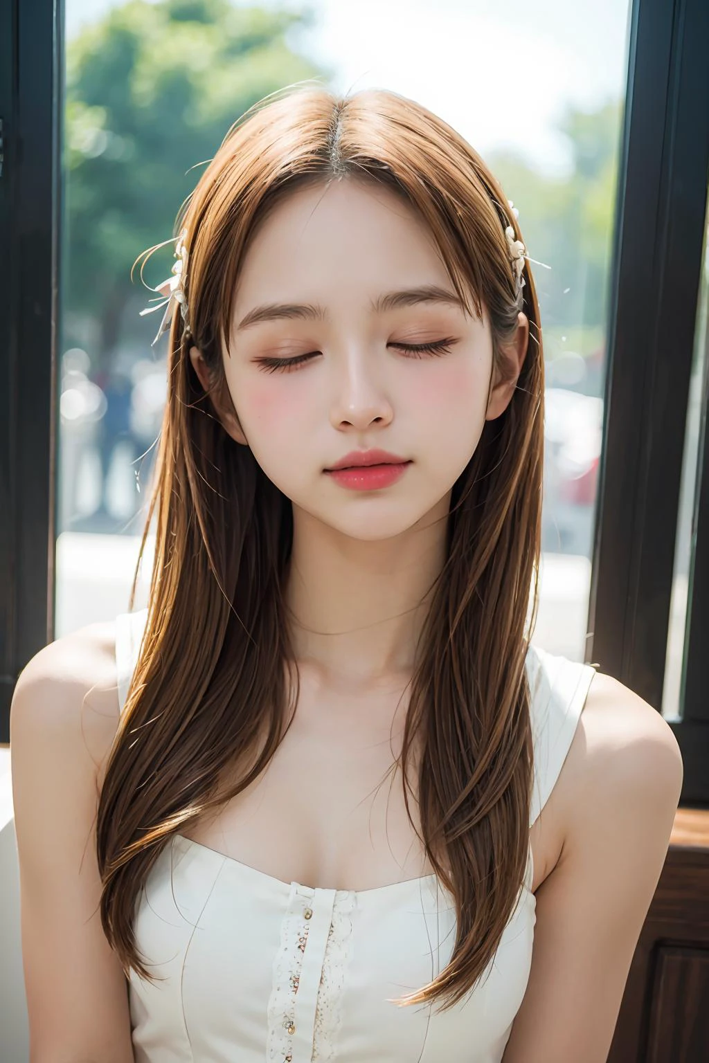 Highly detailed, High Quality, Masterpiece, beautiful, 1girl, solo, PachaMeme, closed eyes, <lora:hannah_kmz-02:1>