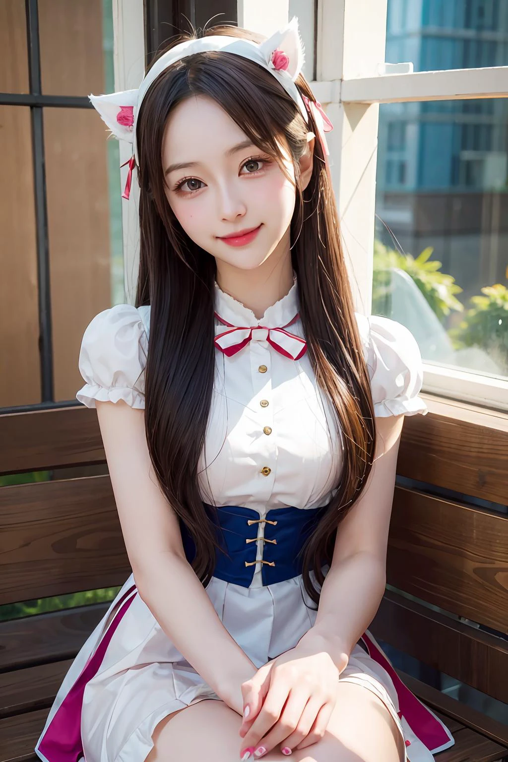 Highly detailed, High Quality, Masterpiece, beautiful, 1girl, solo, Irelia, HeadpatPOV, headpat, pov, smile, blush, <lora:hannah_kmz-02:1>