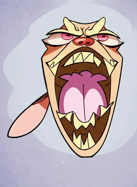 (ren:1.0), (small cartoon dog:0.3), flat colours, rabbit ear, big eyes, 2d cartoon, no hair, angry, nickelodeon style, clenched teeth, crazy, <lora:Ren__Stimpy-000014:1>,  <lora:add_detail:0.3>