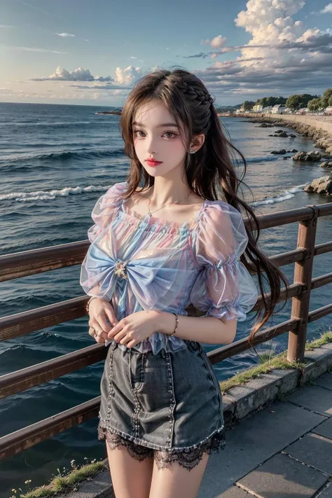 best quality,[masterpiece],((beautiful:0.75) cute girl:0.75),Professional,photo_(medium),ultra-fine painting,1girl,(long hair:1.4),outdoors,(front:1.3),(standing:1.3),seaside,cloudy sky,(cowboy_shot:1.2),braid,
<lora:add_detail:1>,<lora:Sweet girl clothes7:0.75> Sweet girl clothes7,skirt
