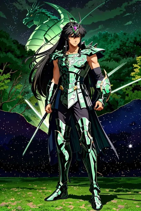 <lora:xxshiryudragonxx_v1:1> xxshiryudragonxx
masterpiece, highly detailed photorealistic 8k raw photo, best cinematic quality, volumetric lighting and shadows
1boy, armor, black hair, brown eyes, collarbone, full body, green background, long hair, male focus, simple background, solo, standing, dragon in the background
(space station background:1.2)