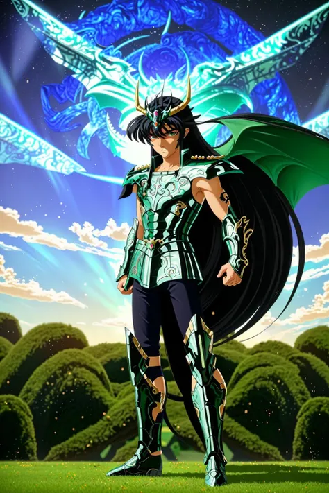 <lora:xxshiryudragonxx_v1:1> xxshiryudragonxx
masterpiece, highly detailed photorealistic 8k raw photo, best cinematic quality, volumetric lighting and shadows
1boy, armor, black hair, brown eyes, collarbone, full body, green background, long hair, male focus, simple background, solo, standing, dragon in the background
(infernal palace background:1.2)