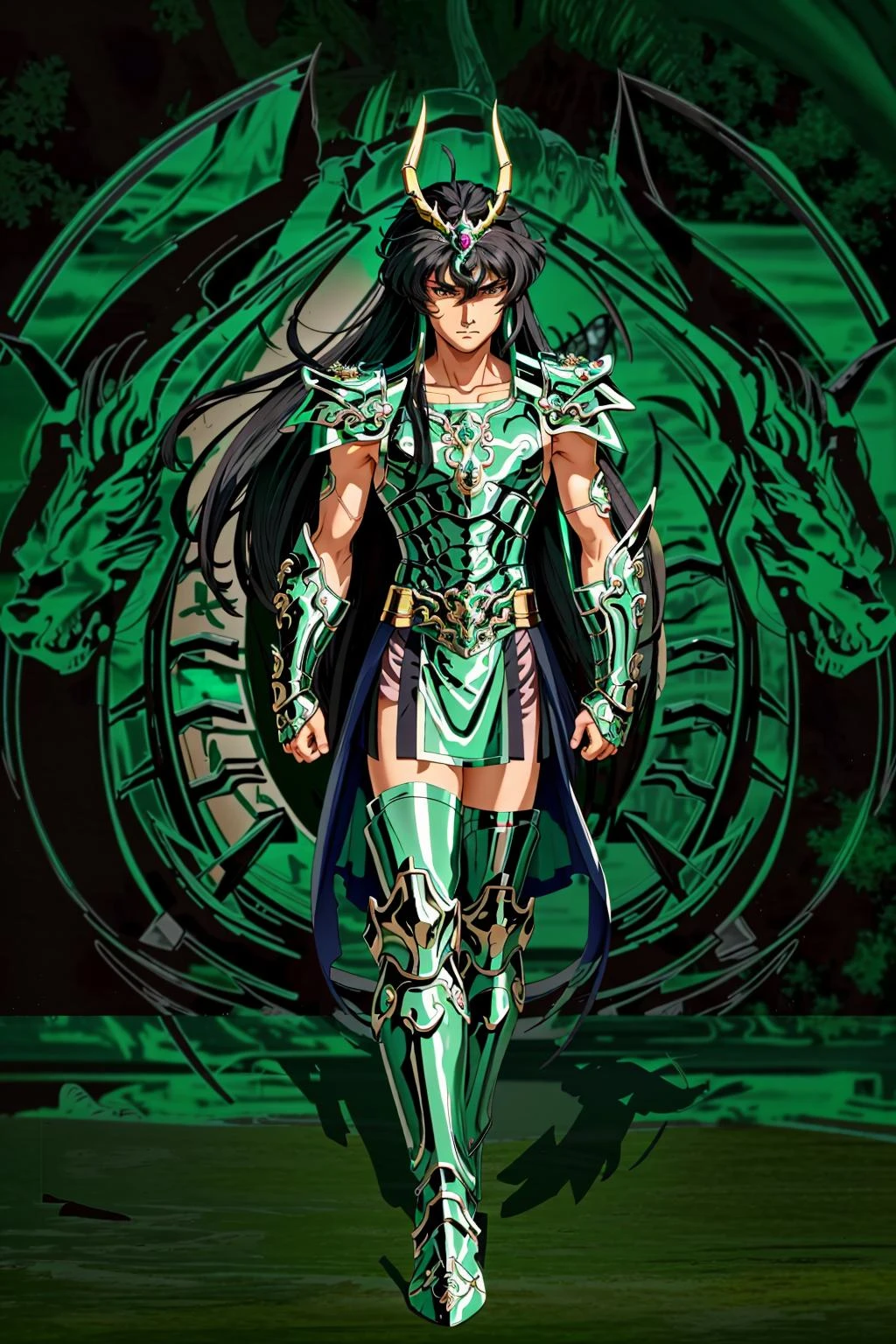 <lora:xxshiryudragonxx_v1:1> xxshiryudragonxx
masterpiece, highly detailed photorealistic 8k raw photo, best cinematic quality, volumetric lighting and shadows
1boy, armor, black hair, brown eyes, collarbone, full body, green background, long hair, male focus, simple background, solo, standing, dragon in the background
(kitchen background:1.2)