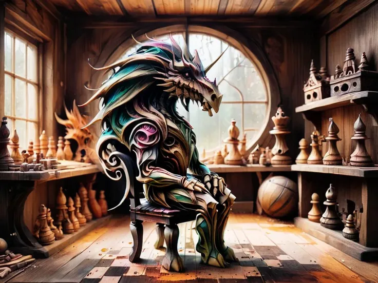 Character concept art of a wooden boy, painstakingly painted in rich colorful detail, sitting on a chair in his father's toymaker workshop. The style is artistic and cinematic with beautiful lighting, emphasizing a whimsical and intricate atmosphere. The boy is surrounded by various wooden toys and tools. The scene is highly detailed, capturing the essence of a magical, old-fashioned workshop where the wooden boy lives and the wood grain texture of his skin.<lora:woodfigurez:1.6>, highly detailed, intricate, amazing, trending, paint splatter, paint drops <lora:SDXLPaintSplash:1> Colorsplash 8k, high quality, photo,