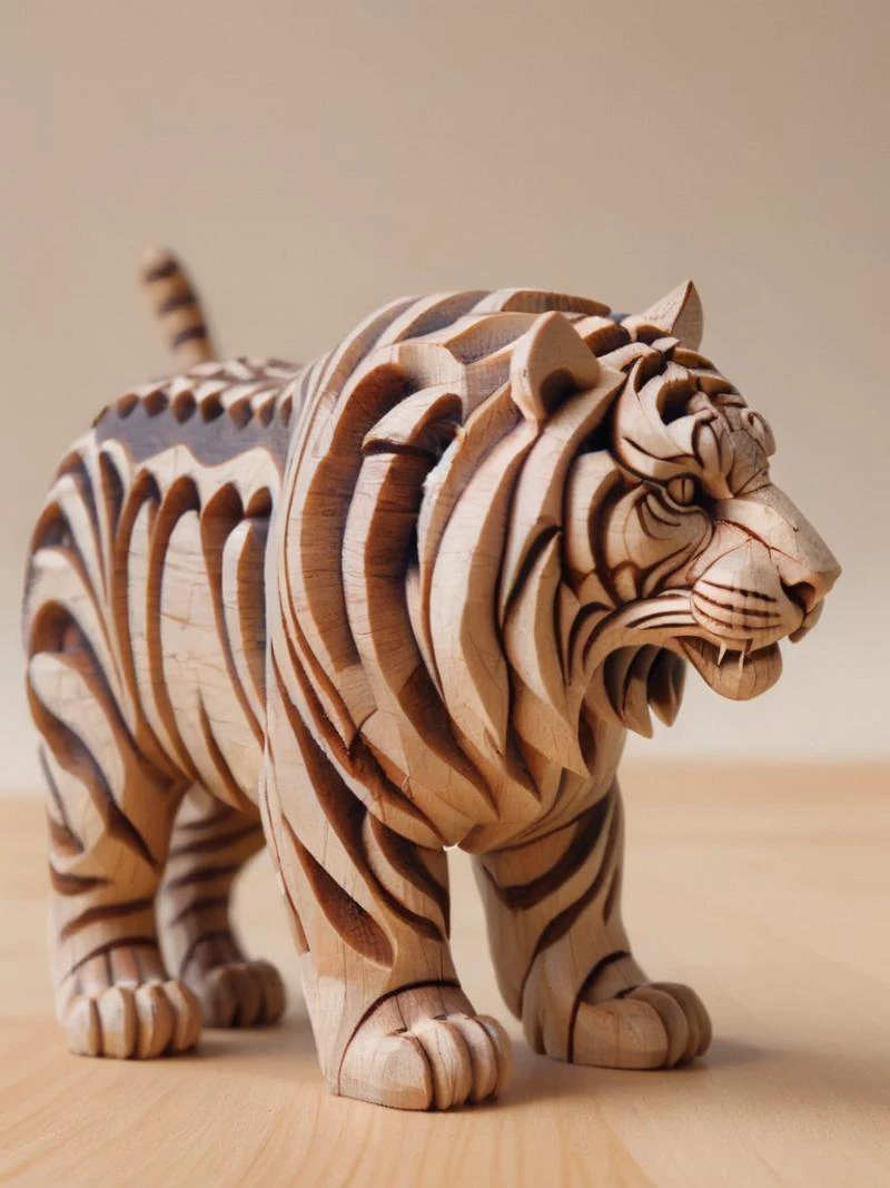 woodfigurez, amazing looking wooden siberian tiger <lora:woodfigurez-sdxl:1>