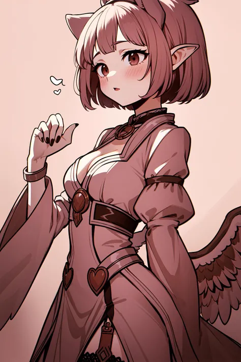 (masterpiece, best quality, highres, absurdres),blush,sleeve garter,jewelry,short hair,151moneco,beamed eighth notes,limited palette,mystia lorelei,bird ears,1girl,one-hour drawing challenge,hat,sharp fingernails,nail polish,solo,long fingernails