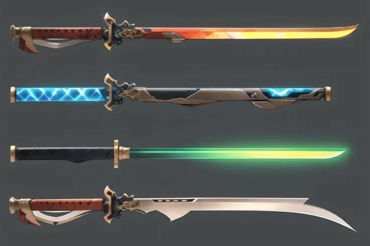 weapon, reference sheet, weapon focus, simple background, grey background, no humans, concept art, sword