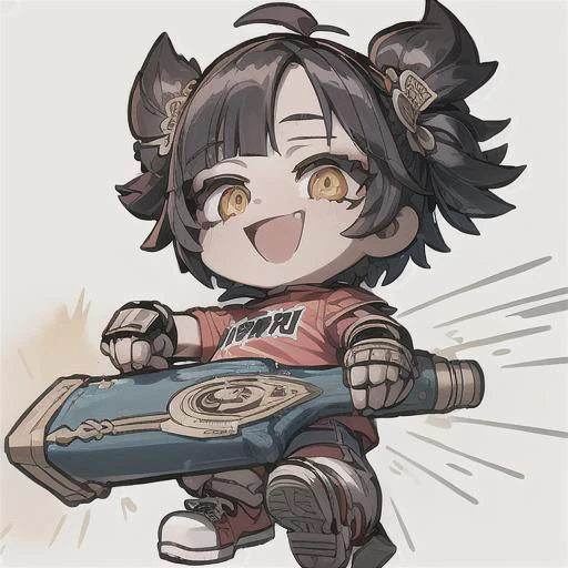 (chibi:1.3), 1boy, solo, (smile:1.2), (brown eyes:1.4), symmetry eyes, thin eyebrows, (medium hair:1.4), (black hair:1.5), bangs, hair over one eye, disheveled, parted lips, (score_9, score_8, score_7, jacket, shirt, pants, sneakers, clawed gauntlets,:D :1.5) , (image centered, rule of thirds,full body:1.3), (thick outlines +5:1.3), (white background:1.5),,light particles, light rays, sidelighting, moody lighting, dynamic angle, masterpiece,best quality,ultra-detailed,very detailed illustrations, extremely detailed, intricate details, highres,super complex details, extremely detailed, ,caustics,reflection,ray tracing, badhandv4, ng_deepnegative_v1_75t, <lora:add_detail:1>, <lyco:GoodHands-beta2:0.8>, <lora:Ikaplay07-000010:0.7>, ika07, <lora:Ikaplay6-000010:0.3>, ika6 , <lora:gstamp_02-000008:1>
