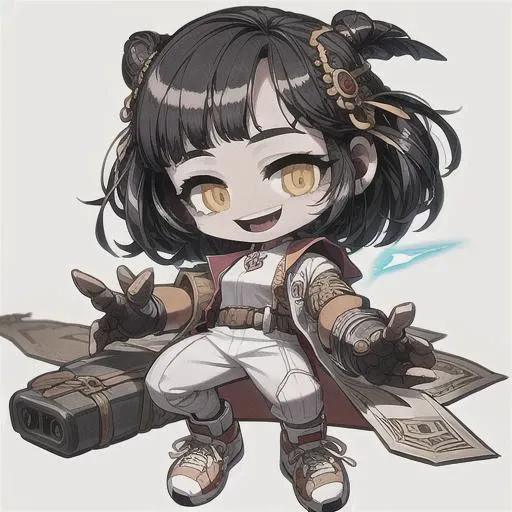 (chibi:1.3), 1boy, solo, (smile:1.2), (brown eyes:1.4), symmetry eyes, thin eyebrows, (medium hair:1.4), (black hair:1.5), bangs, hair over one eye, disheveled, parted lips, (score_9, score_8, score_7, jacket, shirt, pants, sneakers, clawed gauntlets,:D :1.5) , (image centered, rule of thirds,full body:1.3), (thick outlines +5:1.3), (white background:1.5),,light particles, light rays, sidelighting, moody lighting, dynamic angle, masterpiece,best quality,ultra-detailed,very detailed illustrations, extremely detailed, intricate details, highres,super complex details, extremely detailed, ,caustics,reflection,ray tracing, badhandv4, ng_deepnegative_v1_75t, <lora:add_detail:1>, <lyco:GoodHands-beta2:0.8>, <lora:Ikaplay07-000010:0.7>, ika07, <lora:Ikaplay6-000010:0.3>, ika6 , <lora:maplestory20:1>