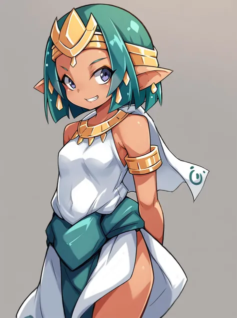 score_9, score_8_up, score_7_up, source_anime, solo, 1girl, , , Crystal Hair, grin, , arms behind her back, M'and Ybula, karukan \(monjya\), <lora:karukan_PDXL-000002:1>